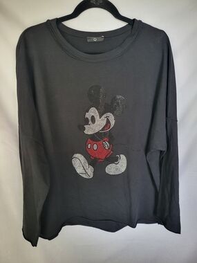 Women's Black Mickey Mouse Rhinestone Long-sleeve Tee